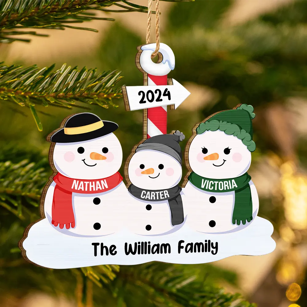 Snowman Family - Personalized Wooden Cutout Ornament