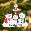 Snowman Family - Personalized Wooden Cutout Ornament