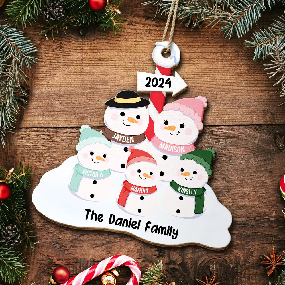 Snowman Family - Personalized Wooden Cutout Ornament