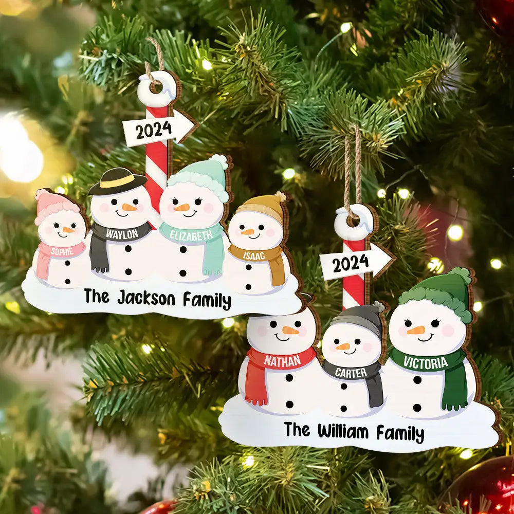 Snowman Family - Personalized Wooden Cutout Ornament
