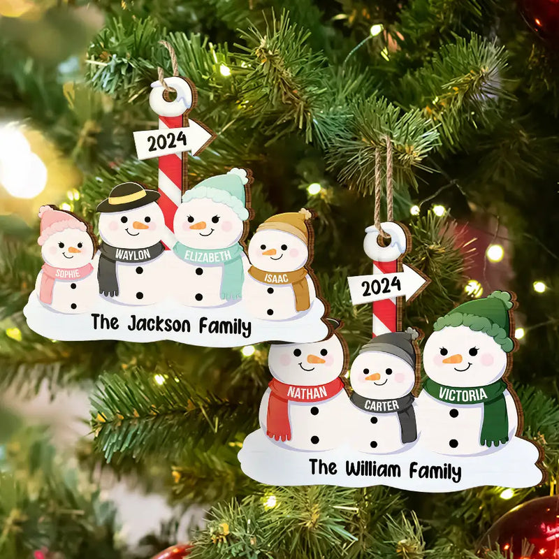 Snowman Family - Personalized Wooden Cutout Ornament