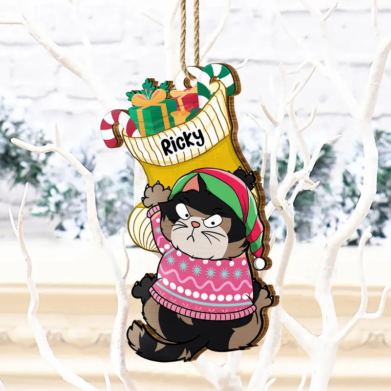 Jingle Cat All The Way - Personalized Custom Shaped Wooden Ornament