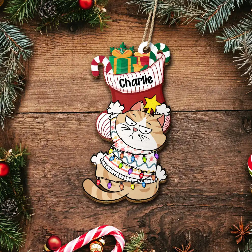 Jingle Cat All The Way - Personalized Custom Shaped Wooden Ornament