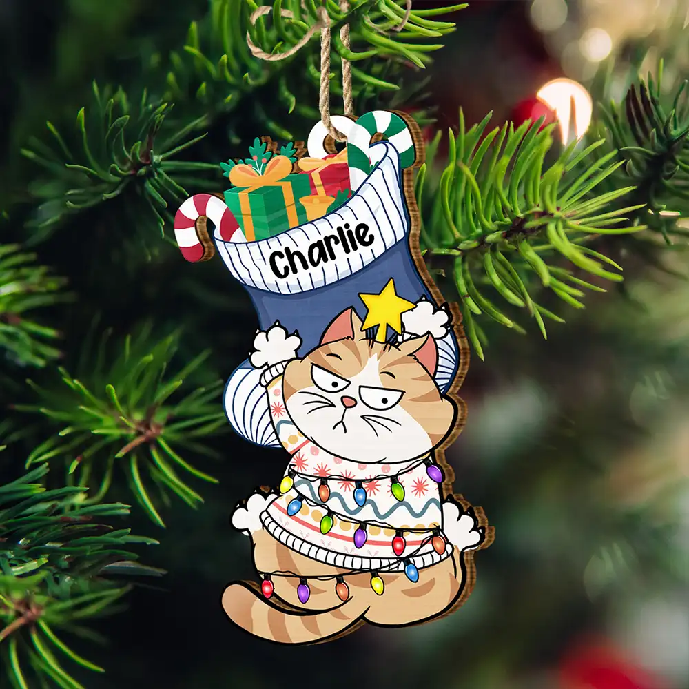 Jingle Cat All The Way - Personalized Custom Shaped Wooden Ornament