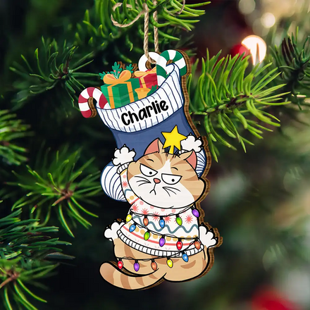 Jingle Cat All The Way - Personalized Custom Shaped Wooden Ornament