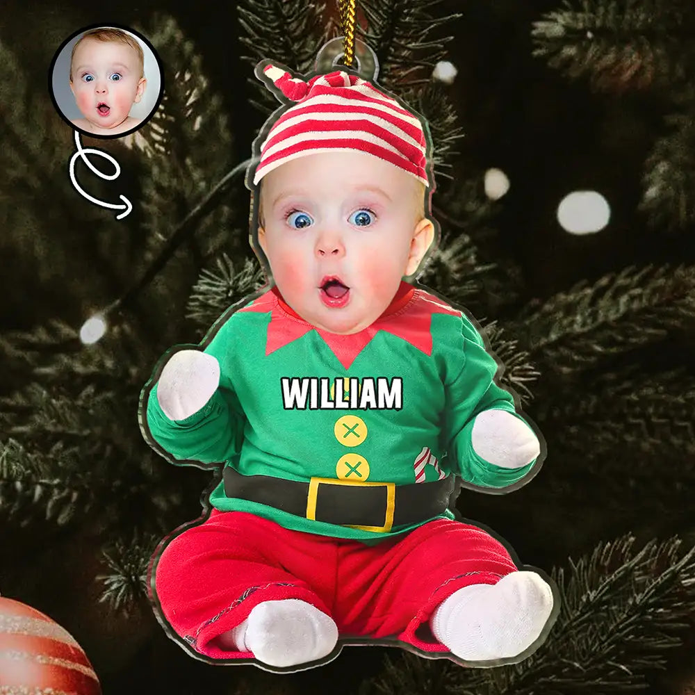 Custom Photo Cute Kid Baby Elf - Personalized Cutout Acrylic Ornament