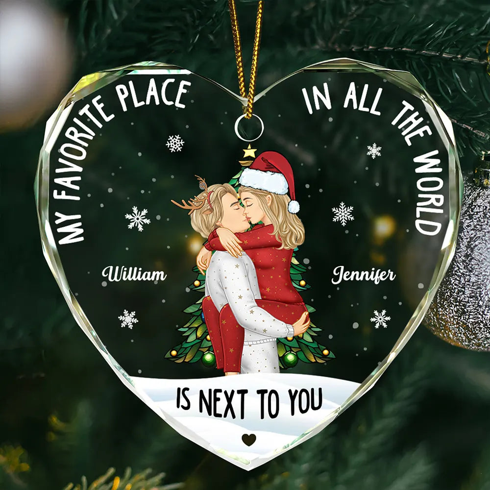Couple Sideview My Favorite Place In The World - Personalized Glass Ornament
