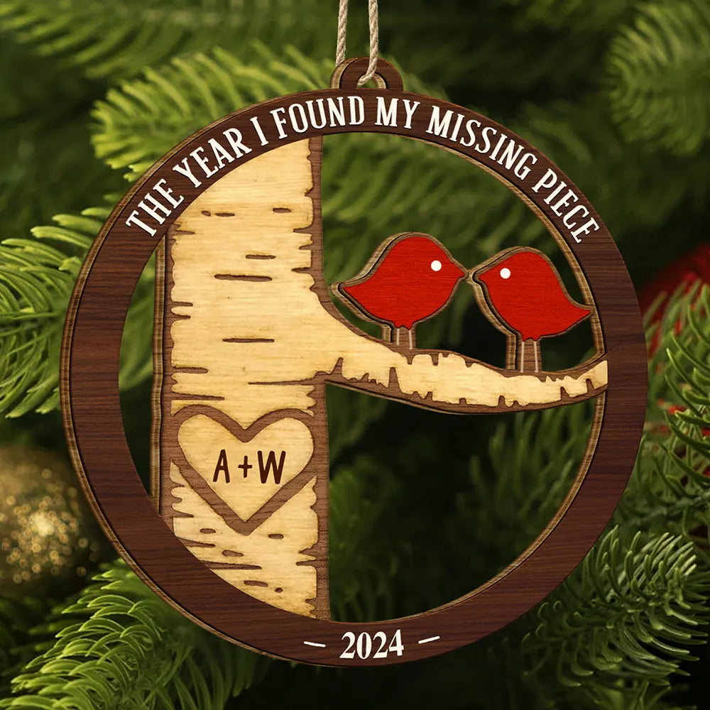 Lovebirds Couple The Year I Found My Missing Piece - Personalized Custom Shaped Wooden Ornament