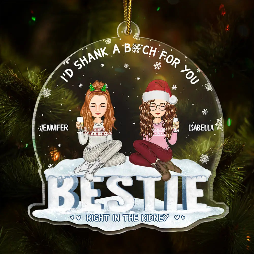 Christmas Bestie Sitting I'd Shank A Shark - Personalized Custom Shaped Acrylic Ornament
