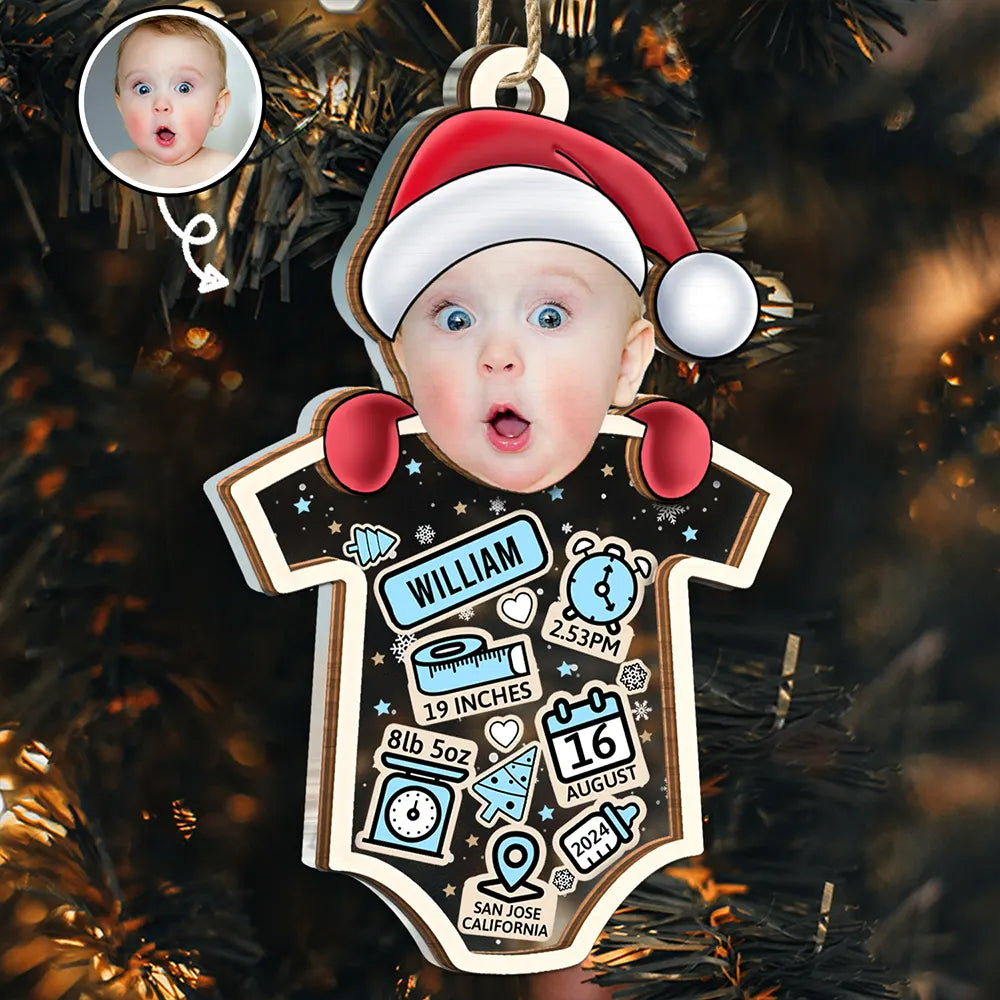 Custom Photo Santa Baby First Christmas - Personalized 2-Layered Mix Ornament