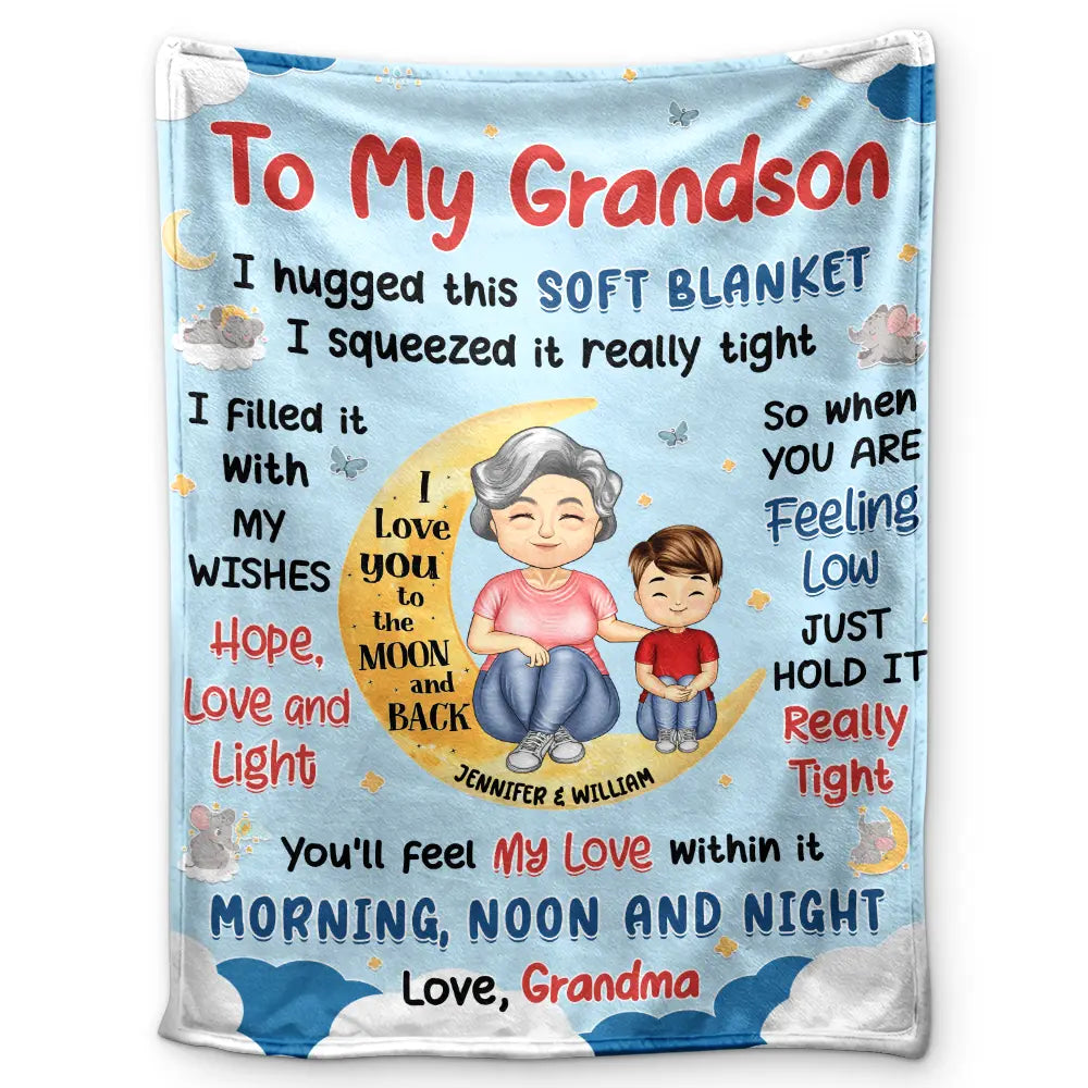 Granddaughter Grandson Hug This Soft Blanket - Personalized Fleece Blanket, Sherpa Blanket