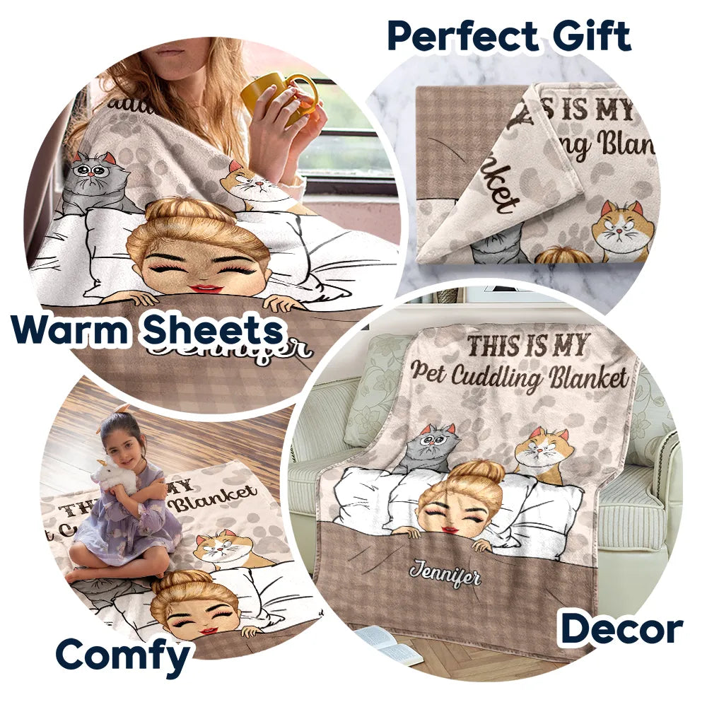 Gift For Couples, Pet Couple, Pet Lovers, Gift For Husband, Gift For Wife, Cat Lovers, Dog Lovers, Cat Couple, Dog Couple - My Cat Cuddling Blanket Chibi - Personalized Fleece Blanket, Sherpa Blanket