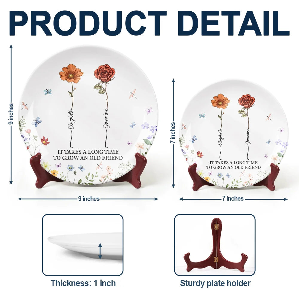 Gift For Bestie,Old Best friends,Happy - Birth Flower Grow An Old Friend - Personalized Ceramic Plate