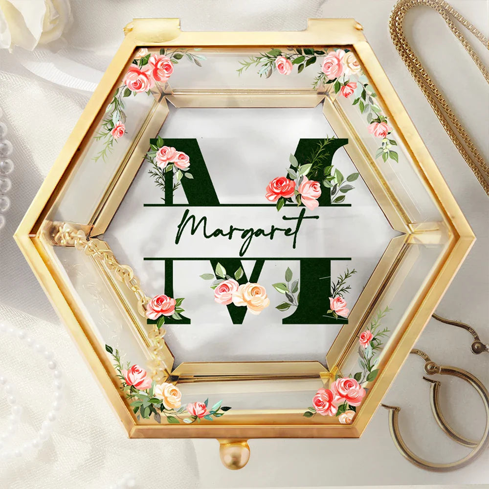 Monogram Floral - Personalized Glass Jewelry Box