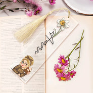 Reading,Gift For Yourself,Gift For Women,Happy - Birth Month Flower Reading Girl - Personalized Acrylic Bookmark