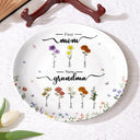 Gift For Grandma, Grandma , Grandkids - First Mom Now Grandma Flower - Personalized Ceramic Plate
