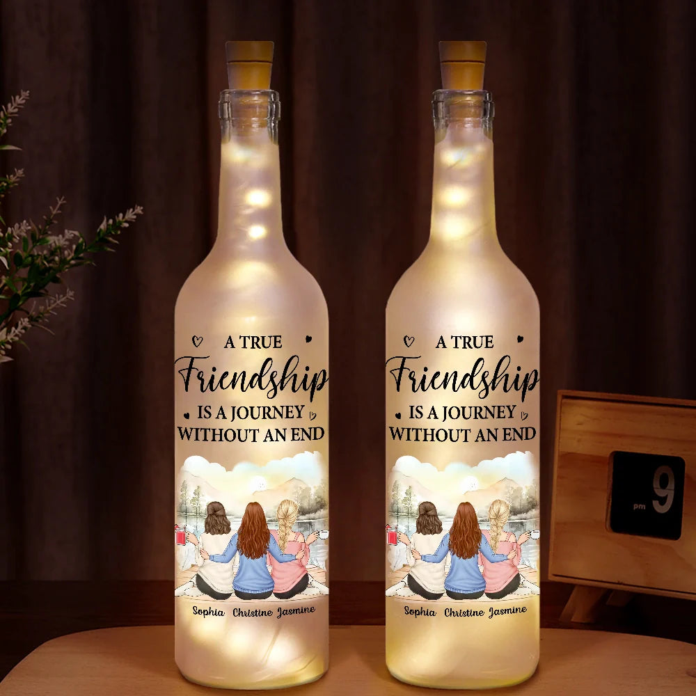 A True Friendship Is A Journey Without An End - Personalized Bottle Light