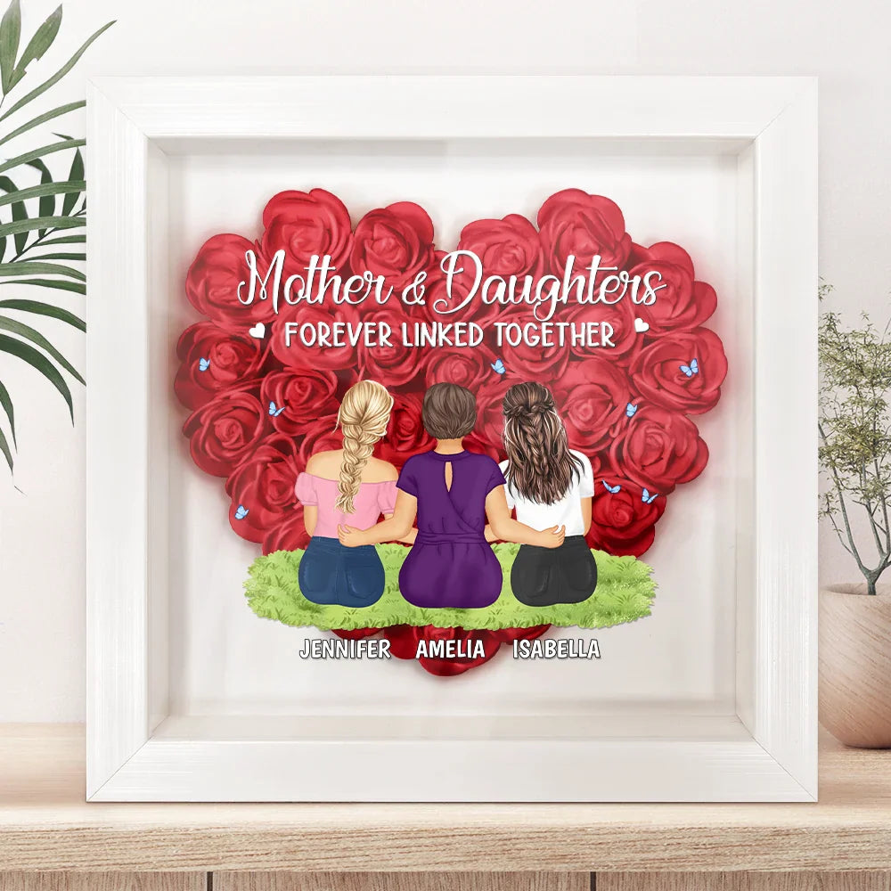 Mother & Daughters Forever Linked Together - Personalized Flower Shadow Box