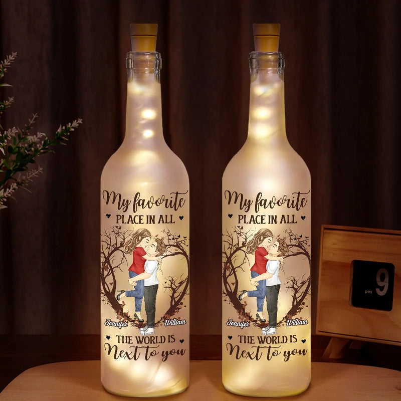 Gift For Couples, Gift For Husband, Gift For Boyfriend, Gift For Girlfriend, Gift For Wife - Couple Favorite Place In All The World - Personalized Bottle Light