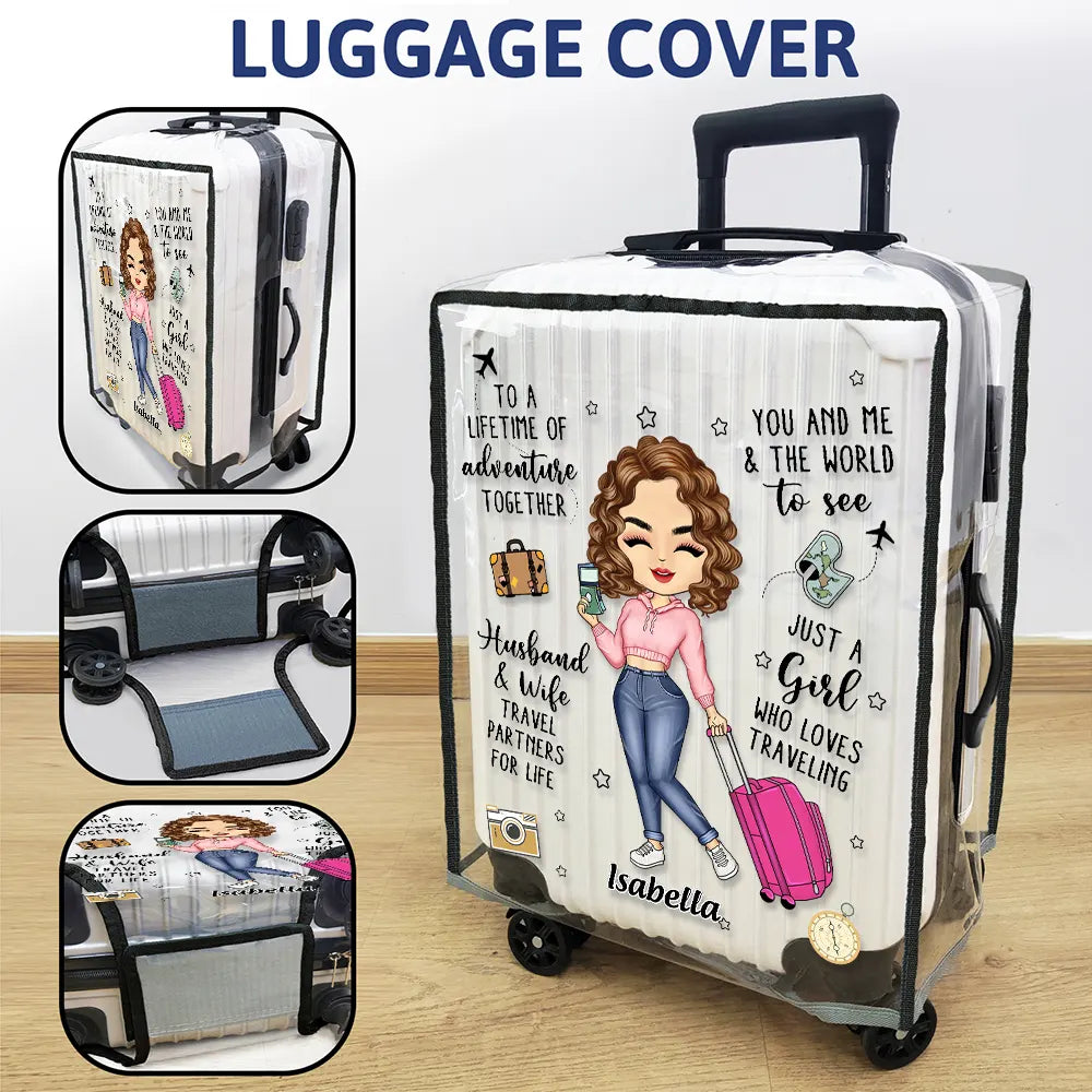 Gift For Couples,Gift For Husband,Gift For Wife,Gift For Boyfriend,Gift For Girlfriend,Travel,Happy - Couple Travel Partners For Life - Personalized Combo 2 Clear Luggage Covers
