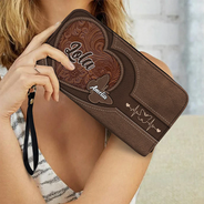 Gift For Mother,Gift For Grandma,Grandma,Grandkids,Mom,Children - Leather Butterfly Heart - Personalized Leather Long Wallet
