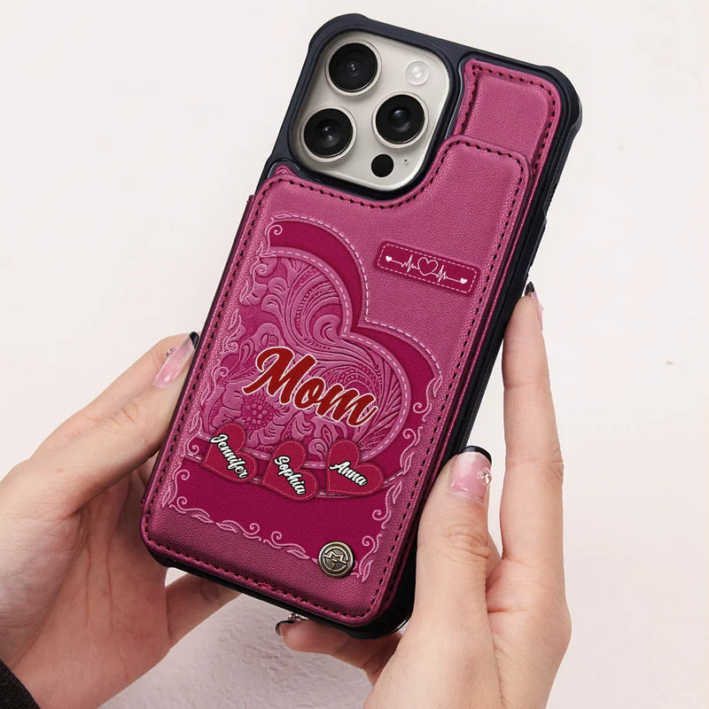 Gift For Mother,Gift For Grandma,Love - Grandma's Mom's Little Sweethearts - Personalized Leather Flip Wallet Phone Case