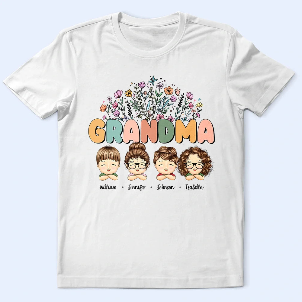 Grandma Nana Floral Title - Personalized T Shirt