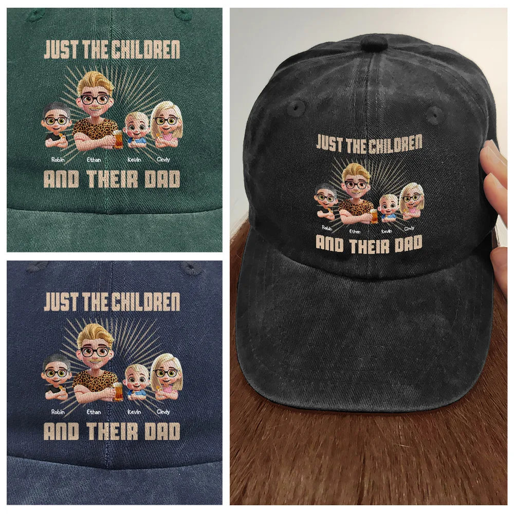 Gift For Father,Dad,Children - Just A Dad And His Girl 3D Effect Crossed Arms - Personalized Vintage Washed Denim Cap