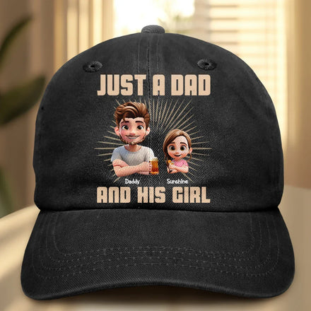 Just A Dad And His Girl 3D Effect Crossed Arms - Personalized Vintage Washed Denim Cap