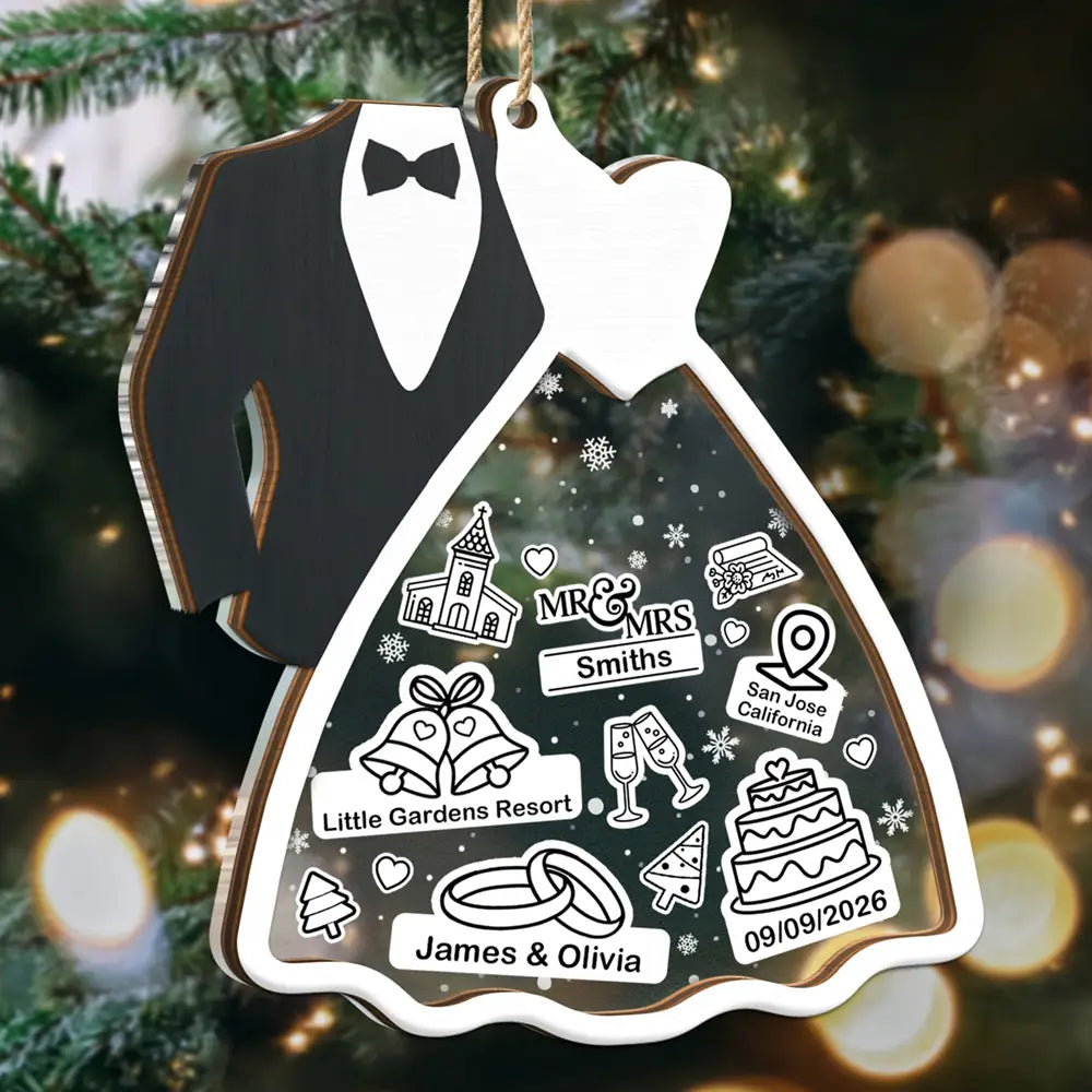 First Christmas Ornament Couple Bride & Groom - Personalized 2-Layered Mix Ornament