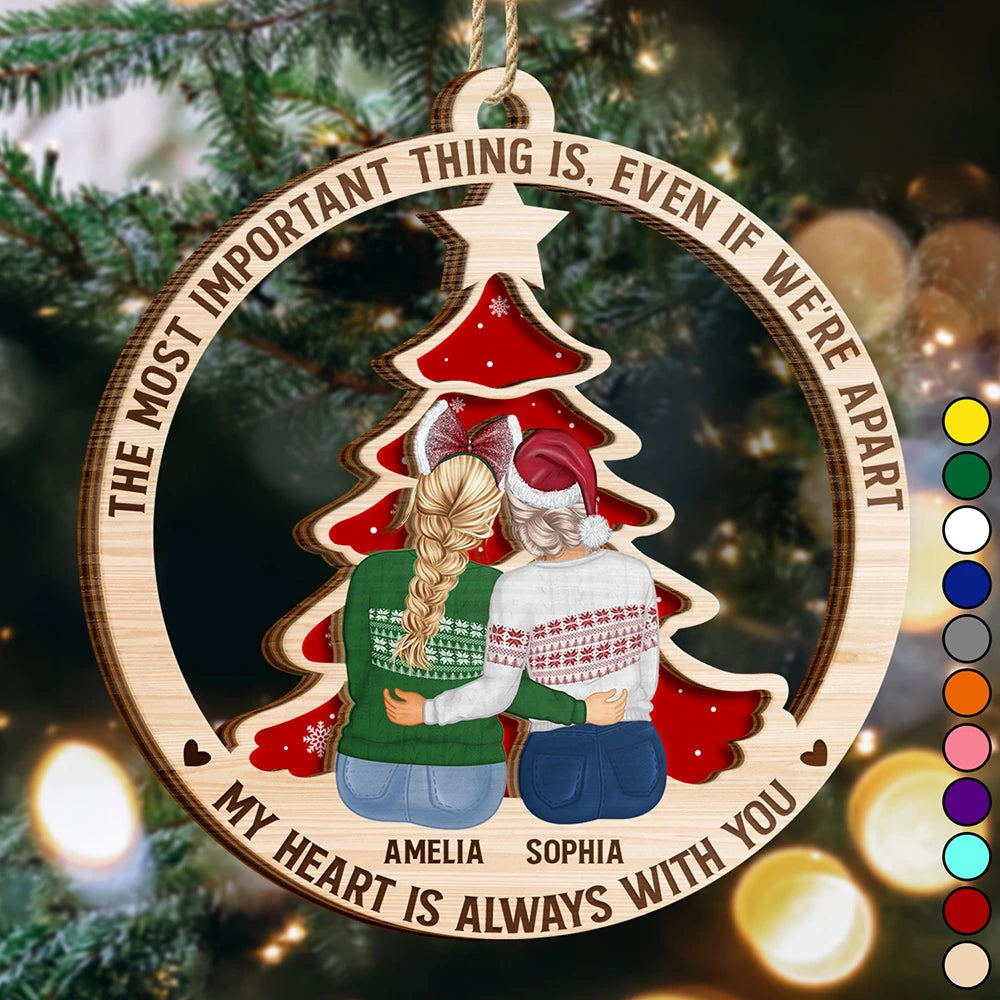 Long Distance Friends My Heart Stays With You - Personalized 2-Layered Wooden Ornament