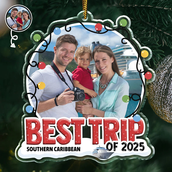 Custom Photo,Christmas,Family,Happy,Travel - Custom Photo Travel Family Couple Friend Best Trip - Personalized Custom Shaped Acrylic Ornament