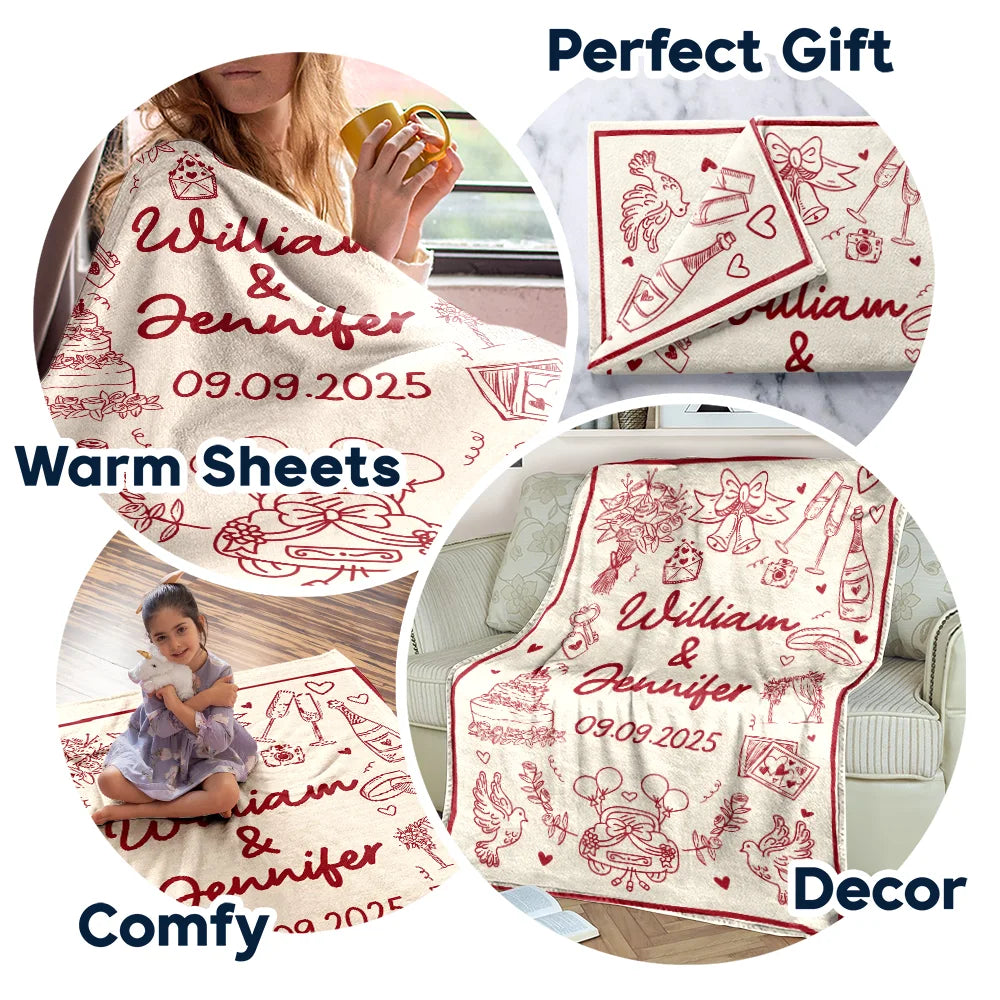 Gift For Couples,Gift For Husband,Gift For Boyfriend,Gift For Girlfriend,Happy - Wedding Anniversary Blanket Icon Lovely - Personalized Fleece Blanket, Sherpa Blanket