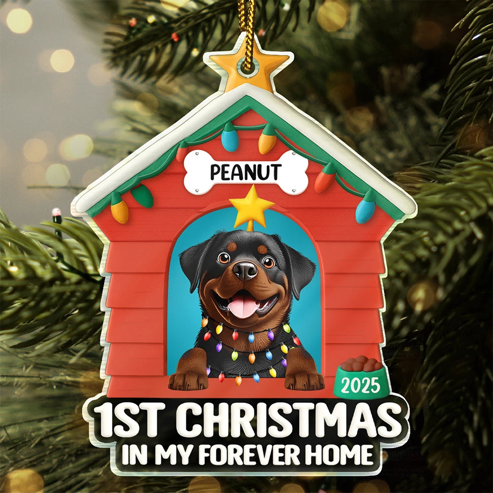 First Christmas In My Forever Dog House - Personalized Custom Shaped Acrylic Ornament