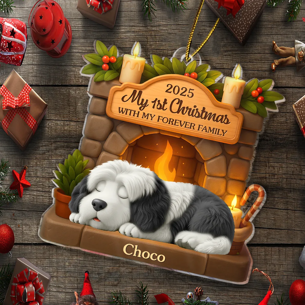 Dog Lovers,Dog Mom,Dog Dad,Dog Couple,Christmas,Happy,Top Market - First Christmas With My Forever Family 3D Effect Dog - Personalized Custom Shaped Acrylic Ornament
