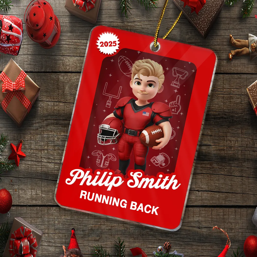 Gift For Yourself,Gift For Women,Gift For Men,Christmas,Happy,Football - 3D Effect Football Player Toy Box - Personalized Custom Shaped Acrylic Ornament