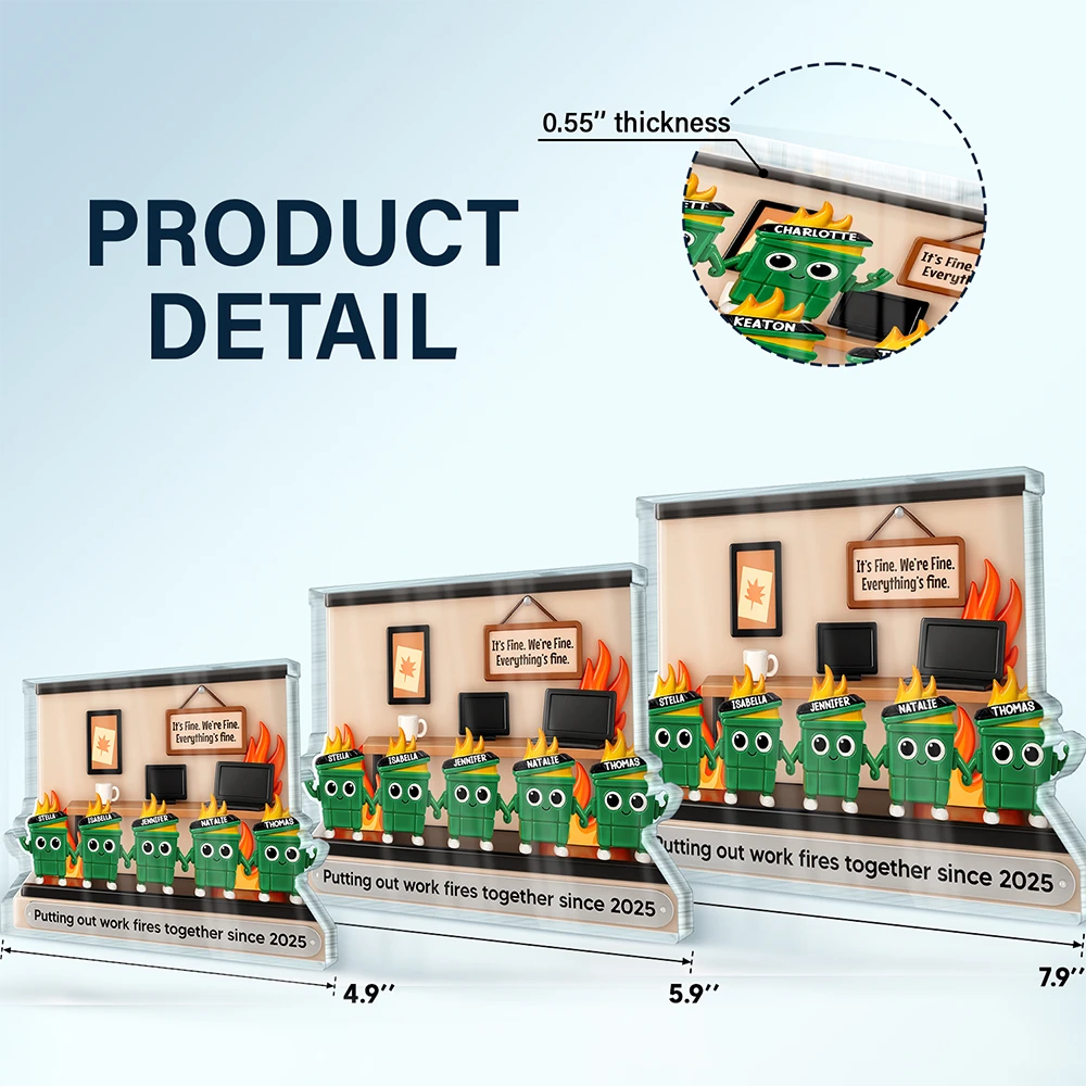 Gifts For Colleagues,Happy - 3D Effect Dumpster Fires Putting Out Work Fires Together - Personalized Custom Shaped Acrylic Plaque