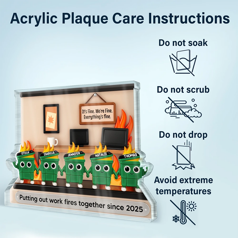 Gifts For Colleagues,Happy - 3D Effect Dumpster Fires Putting Out Work Fires Together - Personalized Custom Shaped Acrylic Plaque