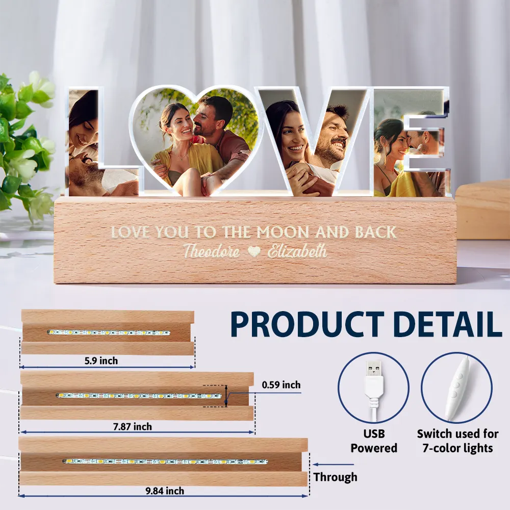 Old Couples,Gift For Husband,Gift For Wife,Gift For Boyfriend,Gift For Girlfriend,LGBT,Love,Custom Photo - Custom Photo Love You To The Moon And Back - Personalized Custom Shaped LED Light