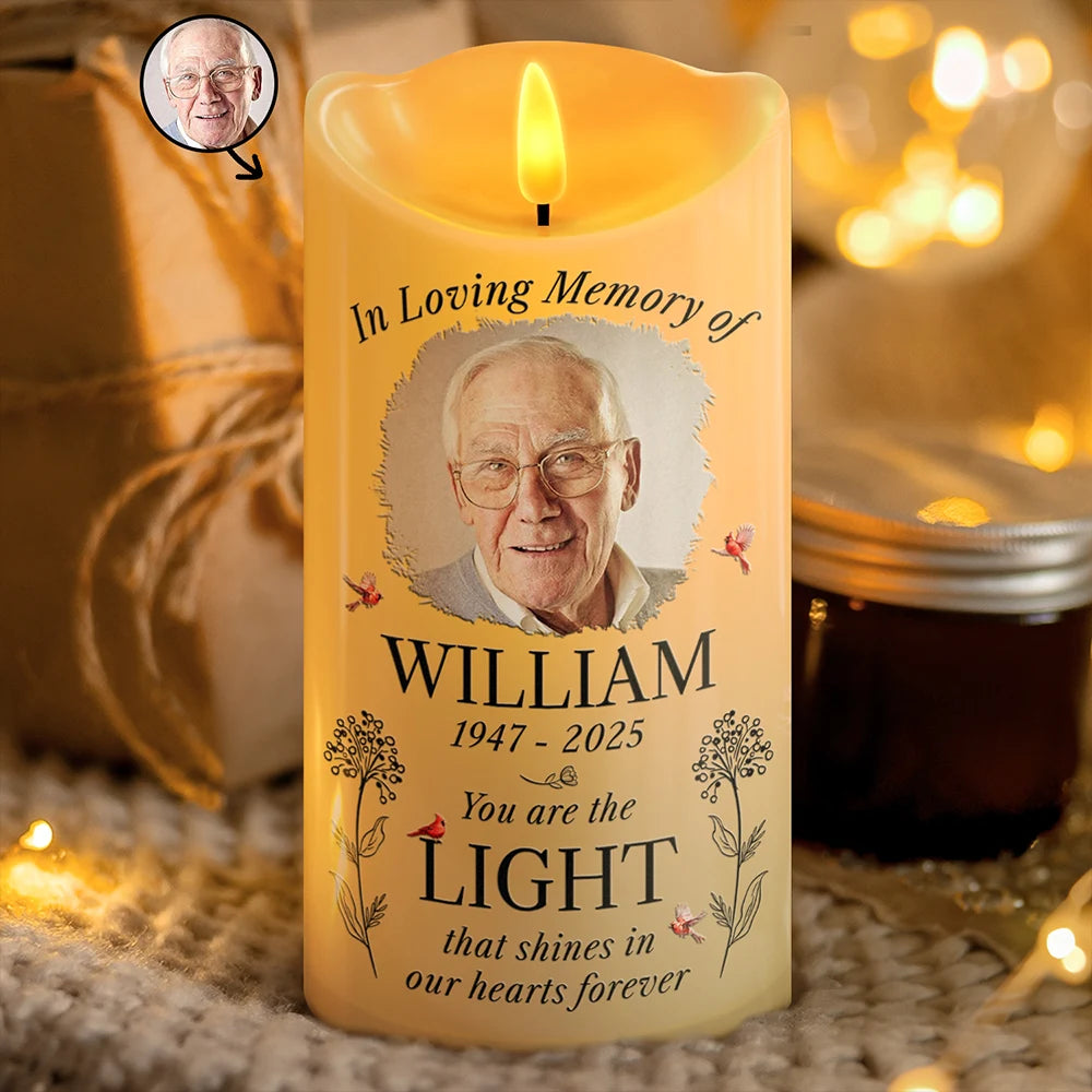 Custom Photo You Are The Light That Shines Our Heart Forever Memorial - Personalized Flameless LED Candle