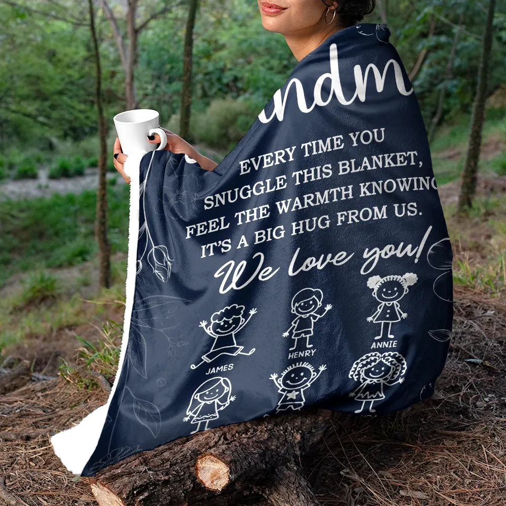 Gift For Mother,Gift For Grandma,Love,Stick Figure,Gift For Grandpa,Gift For Father - Grandpa Grandma Every Time You Snuggle This Blanket - Personalized Fleece Blanket, Sherpa Blanket