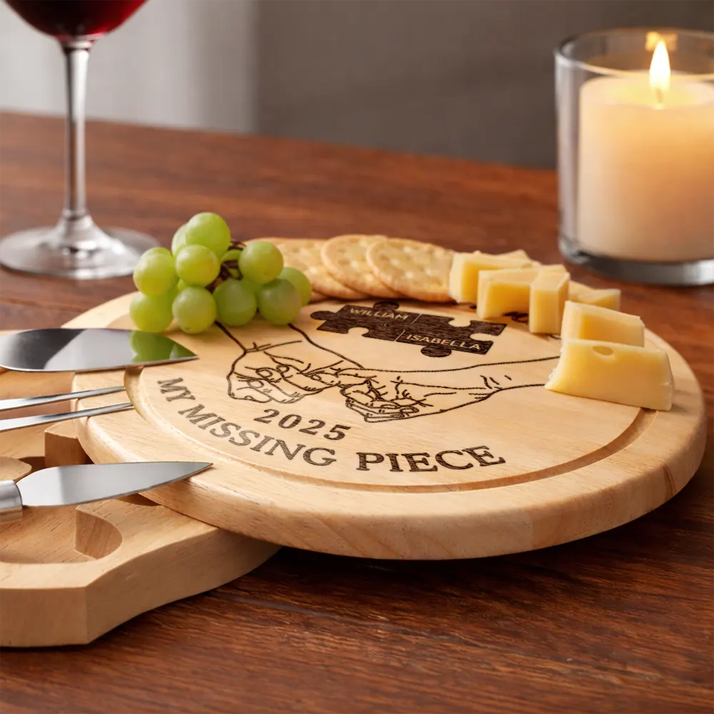 Gift For Couples,Love - The Year I Found My Missing Piece Charcuterie Couple - Personalized Cheese Board Set