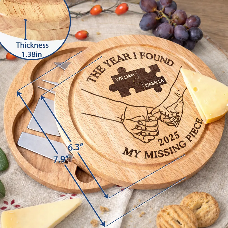 Gift For Couples,Love - The Year I Found My Missing Piece Charcuterie Couple - Personalized Cheese Board Set