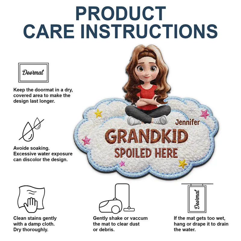 Gift For Grandma,Gift For Grandpa,Grandpa - Grandkids,Grandma - Grandkids,Gift For Women,Gift For Men,Happy,Top Market - Faux Embroidery Effect Spoiled Grandkids Live Here - Personalized Custom Shaped Doormat