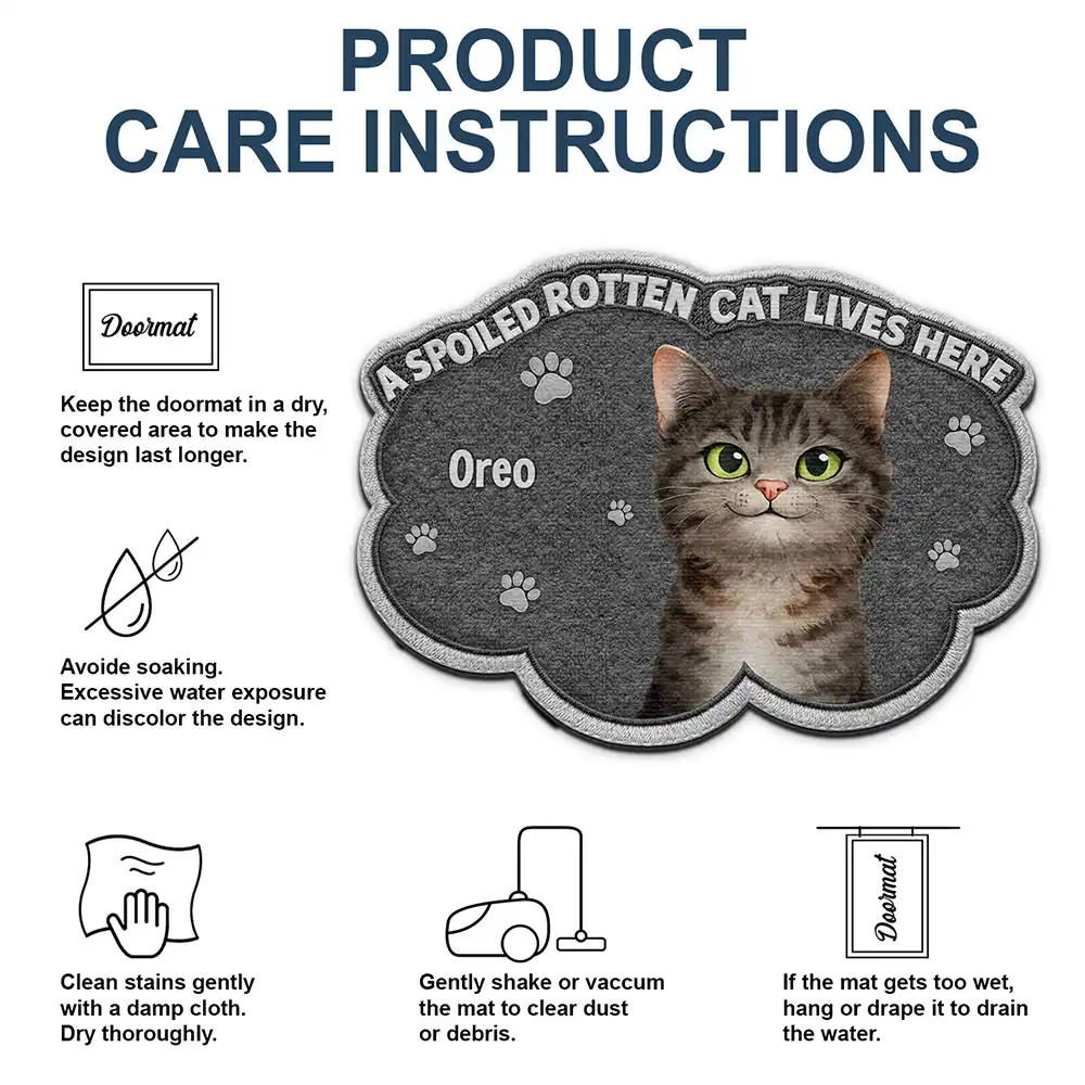 Pet Lovers,Dog Lovers,Cat Lovers,Family,Happy,Top Market - Faux Embroidery Effect Spoiled Rotten Dogs Cats Live Here - Personalized Custom Shaped Doormat