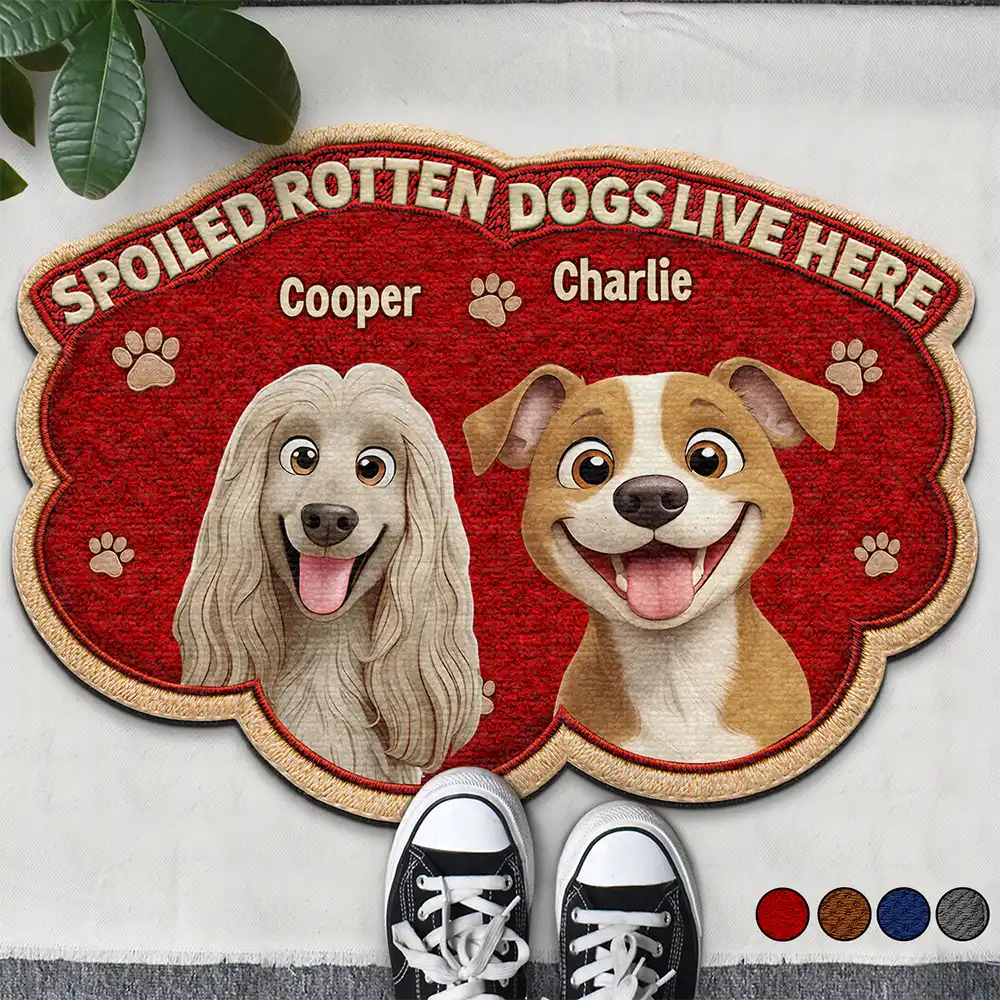 Faux Embroidery Effect Spoiled Rotten Dogs Cats Live Here - Personalized Custom Shaped Doormat