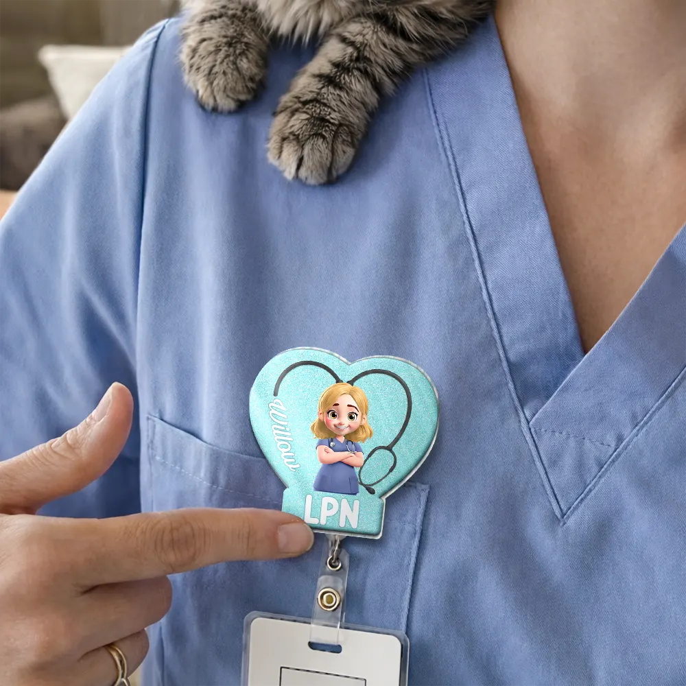 Nurse,Gift For Women,Gift For Men,Happy,Gift For Yourself,Vector - 3D Effect Nurse Job Title Heart - Personalized Badge Reel