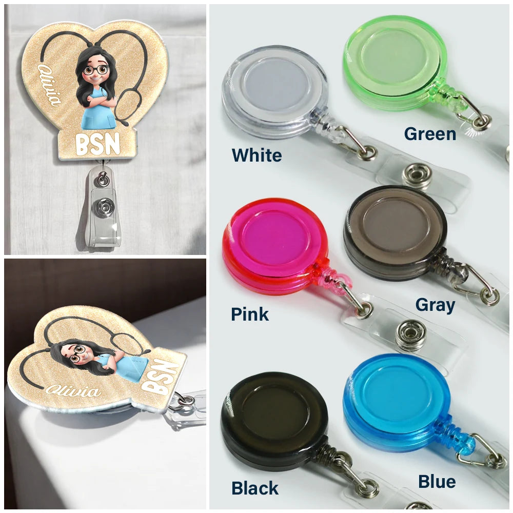 Nurse,Gift For Women,Gift For Men,Happy,Gift For Yourself,Vector - 3D Effect Nurse Job Title Heart - Personalized Badge Reel