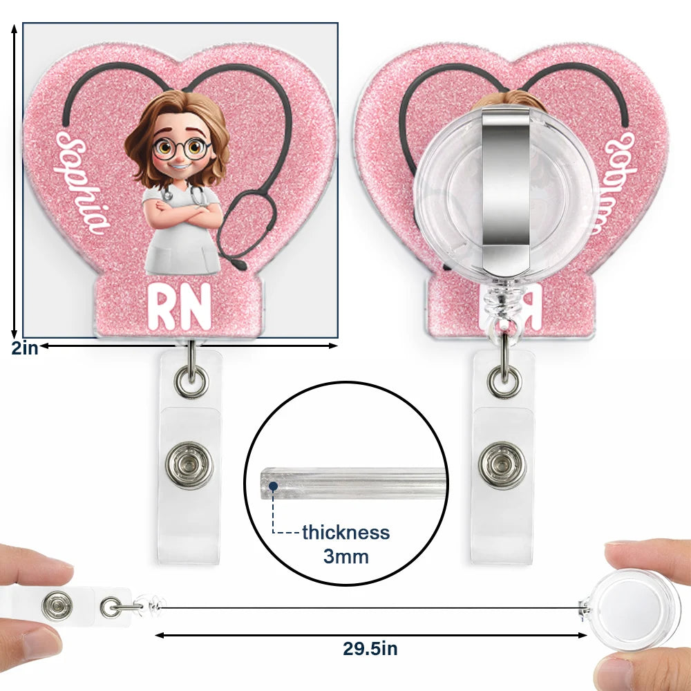 Nurse,Gift For Women,Gift For Men,Happy,Gift For Yourself,Vector - 3D Effect Nurse Job Title Heart - Personalized Badge Reel