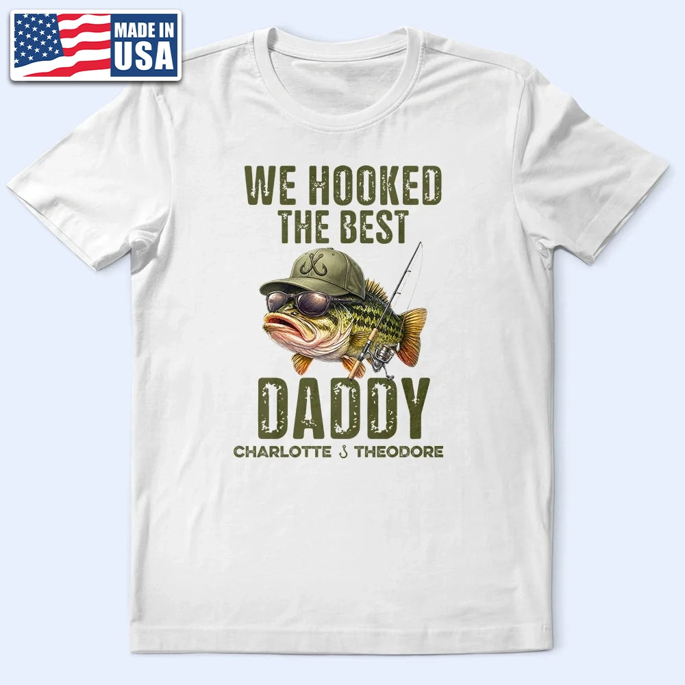 Dad's Hobby,Step Dad,Dad - Children,Gift For Father,Gift For Husband,Gift For Men,Gift For Grandpa,Fishing,Icon,Grateful - We Hooked The Best Dad Grandpa - Personalized T Shirt